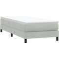 Boxspringbett aus Samt und Holzwerkstoff in Hellgrau