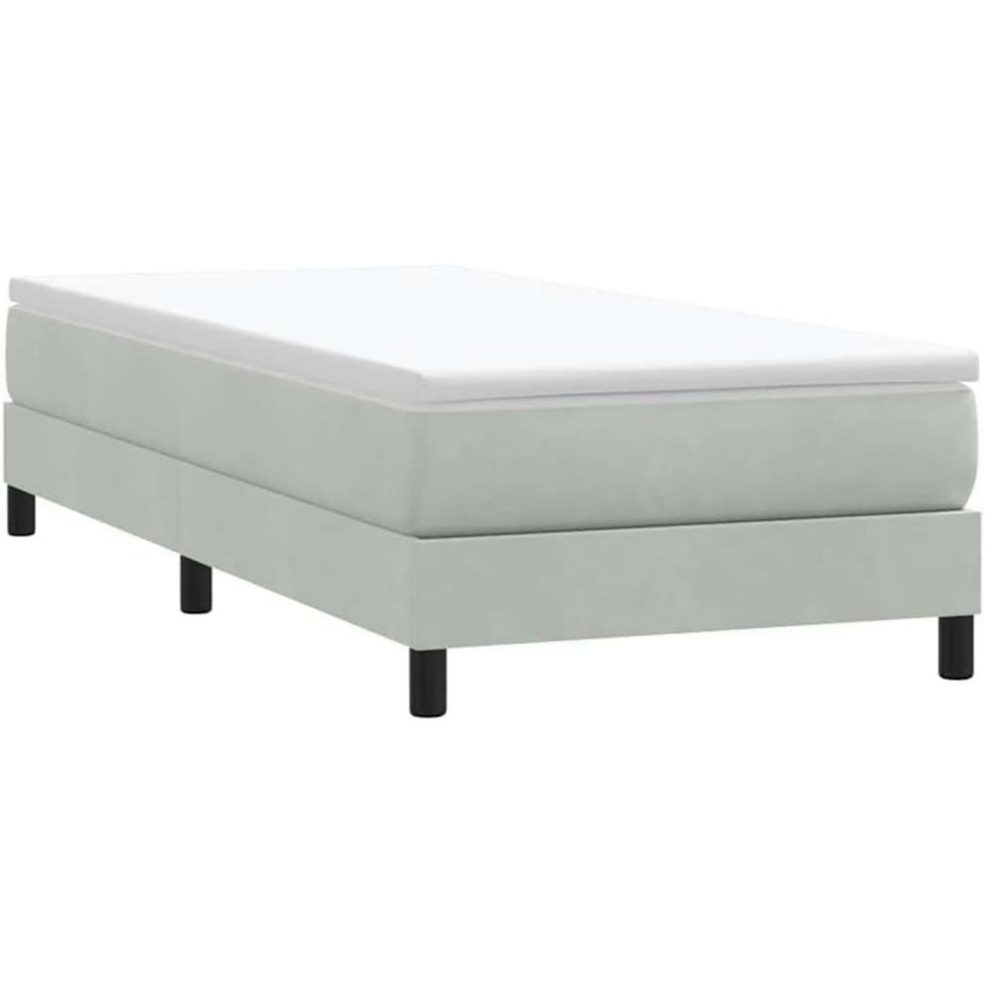 Boxspringbett aus Samt und Holzwerkstoff in Hellgrau