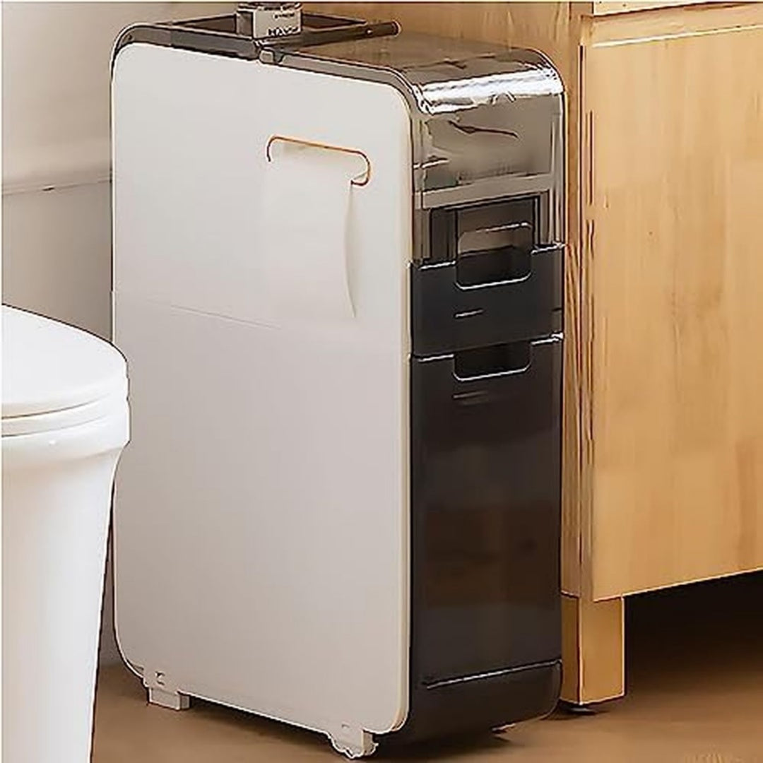 Das Sideboard misst 14 x 35.6 x 31.8 cm in Weiss und Naturbraun