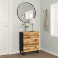 Das Sideboard misst 60 x 33 x 75 cm in Naturbraun