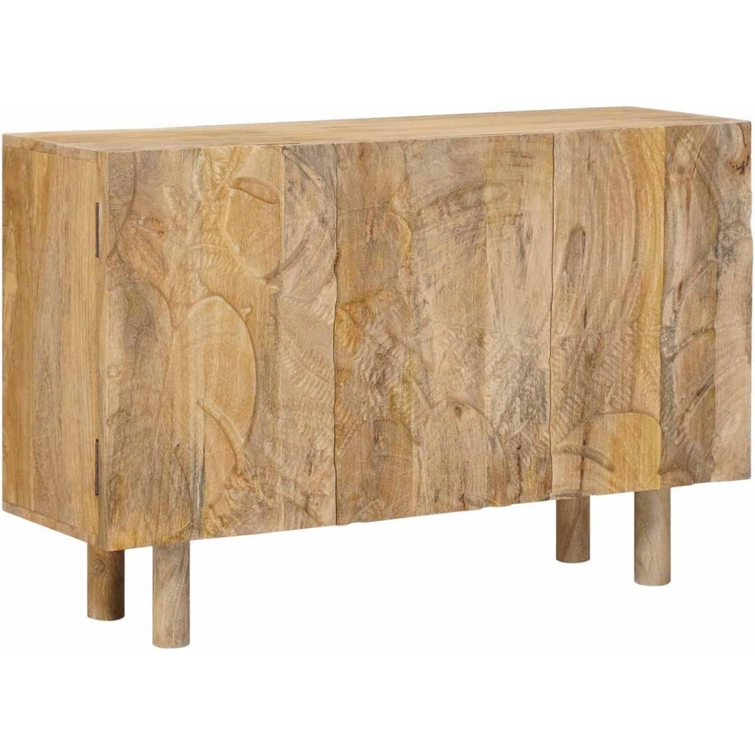 Holzwerkstoff und Mangoholz bestimmt die Materialwahl fuer das Sideboard