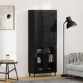 Hochschrank in Schwarz und Eichenbraun aus Holzwerkstoff